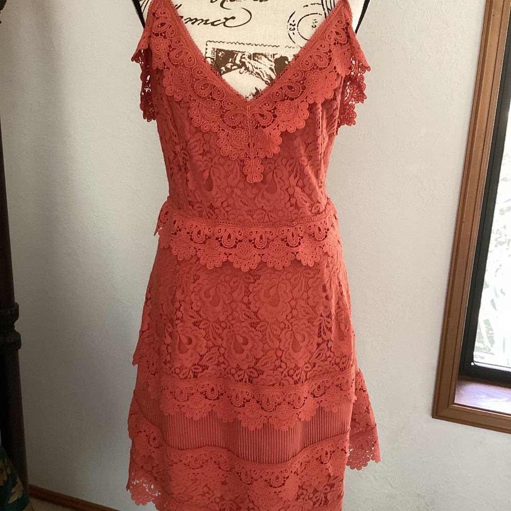 City Chic Orange Lined Laced Detail Spaghetti Straps Dress